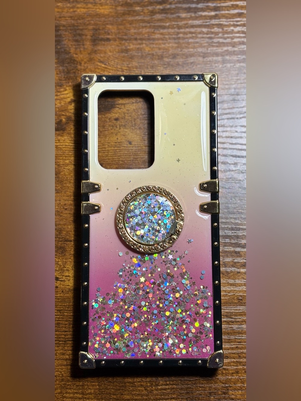 Glitter Ombre Phone Case with Ring Holder - Pink Gradient for S20 Ultra